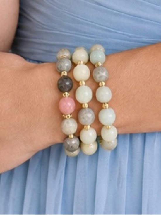 Jewelry - Natural stone colors - Glass Beaded Stretch Bracelet with gold-tone spacers